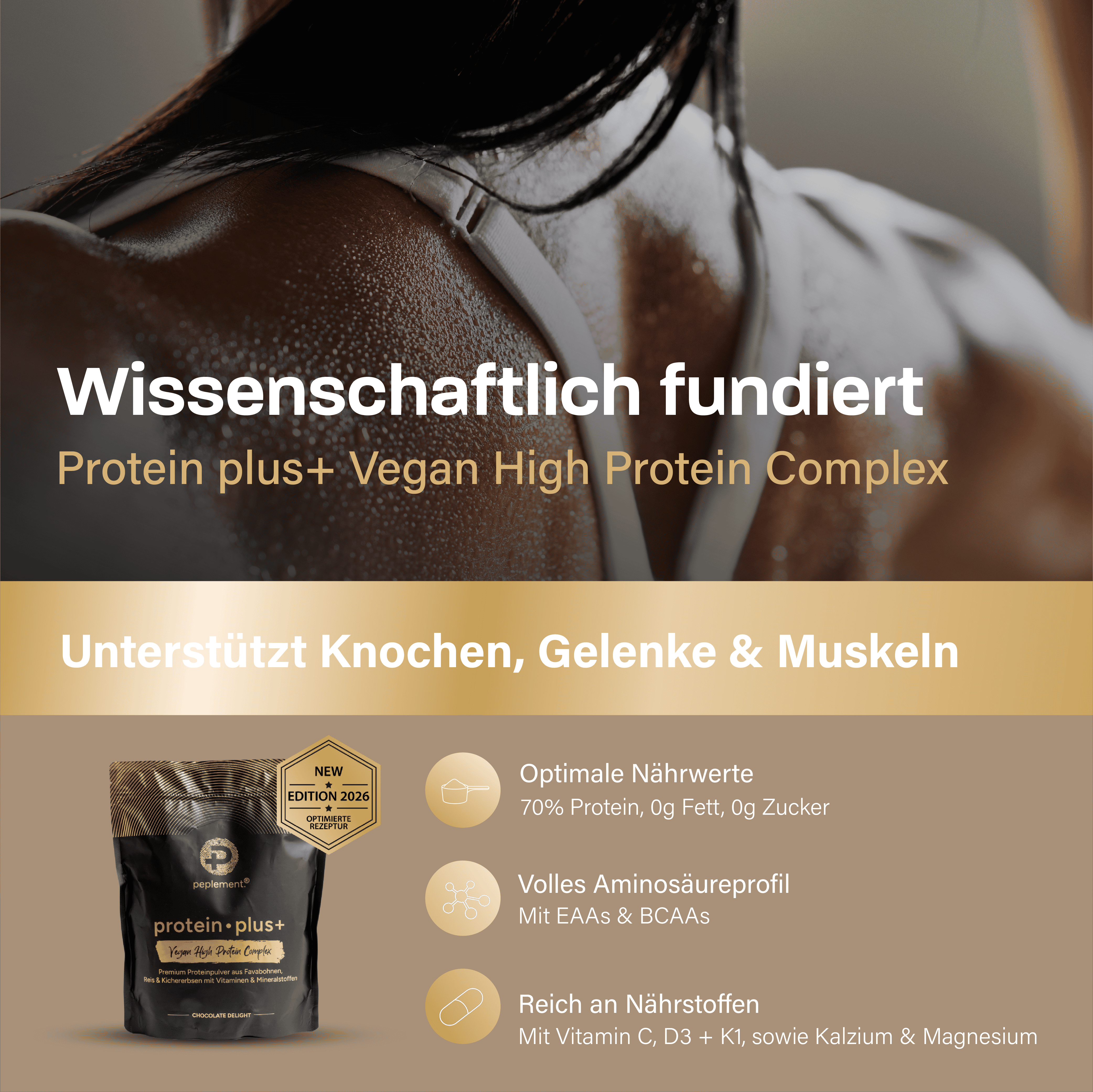 protein plus+ Schokolade - Veganes Protein aus Favabohnen, Kichererbsen & Reis