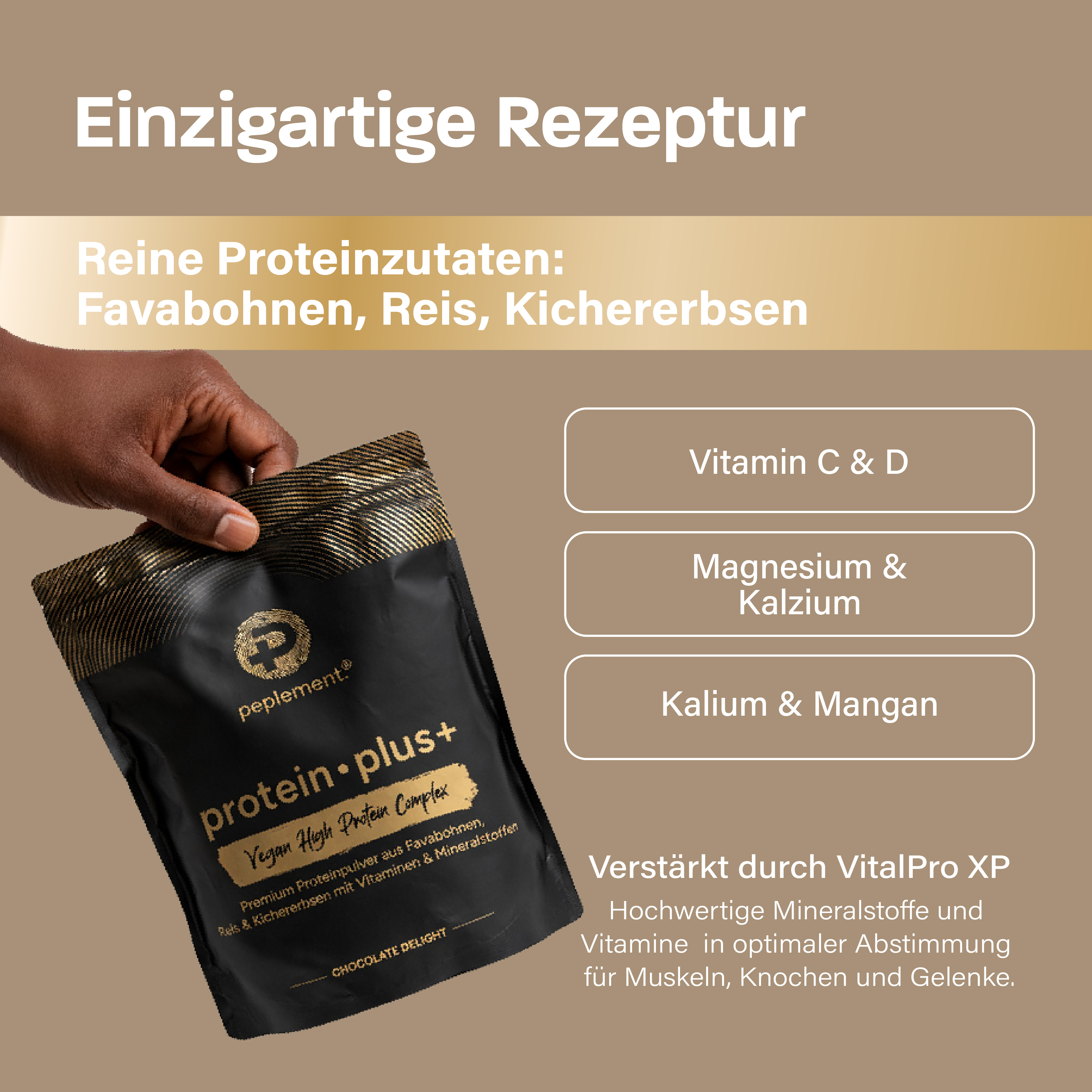 protein plus+ Schokolade - Veganes Protein aus Favabohnen, Kichererbsen & Reis