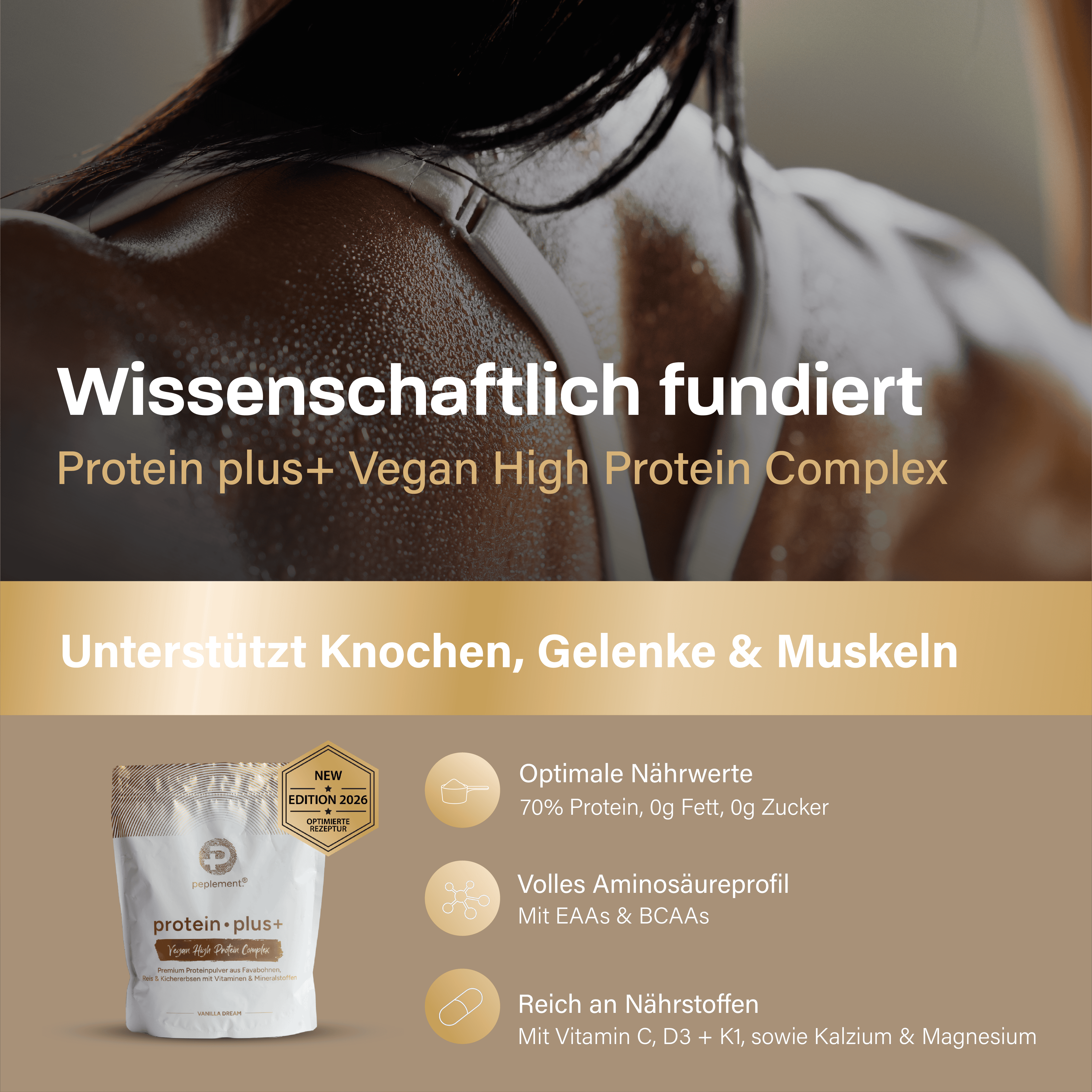 protein plus+  Vanille - Veganes Protein aus Favabohnen, Kichererbsen & Reis