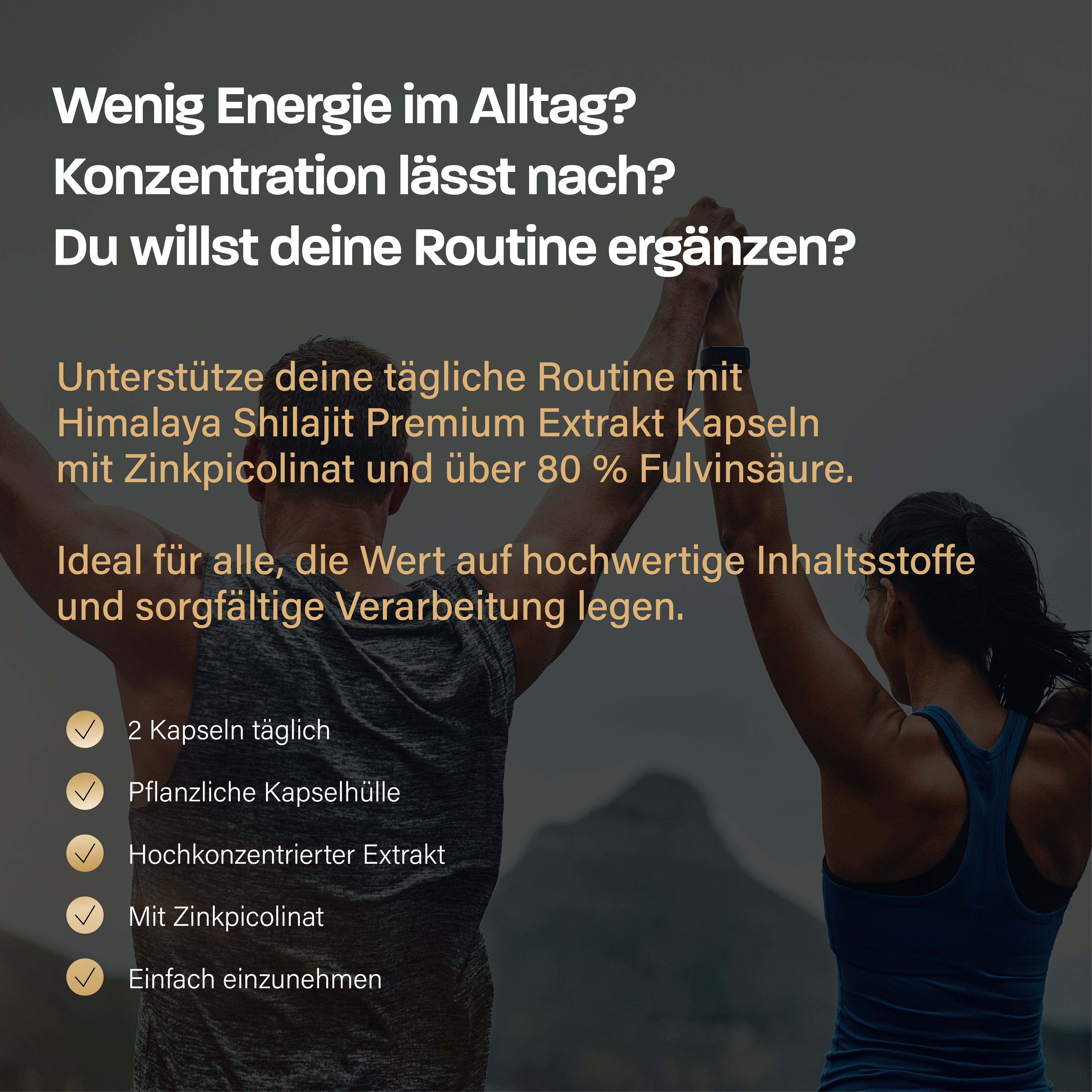 100 % reine Shilajit Kapseln aus dem Himalaya, ohne Füllstoffe. Mit 80 % Fulvinsäure und Zinkpicolinat.