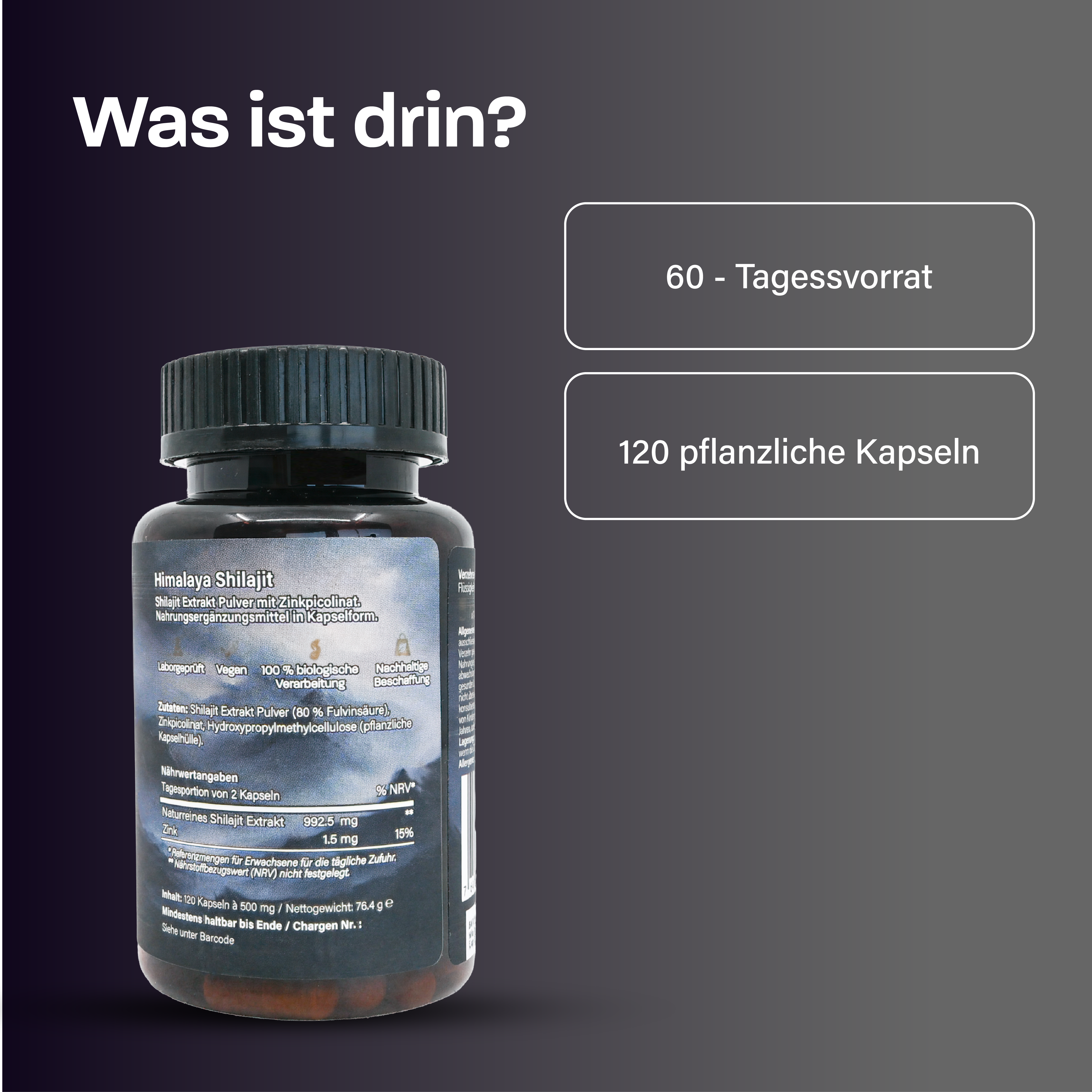 100 % reine Shilajit Kapseln aus dem Himalaya, ohne Füllstoffe. Mit 80 % Fulvinsäure und Zinkpicolinat.